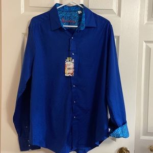 Robert Graham blue button down long sleeve cotton dress shirt size large